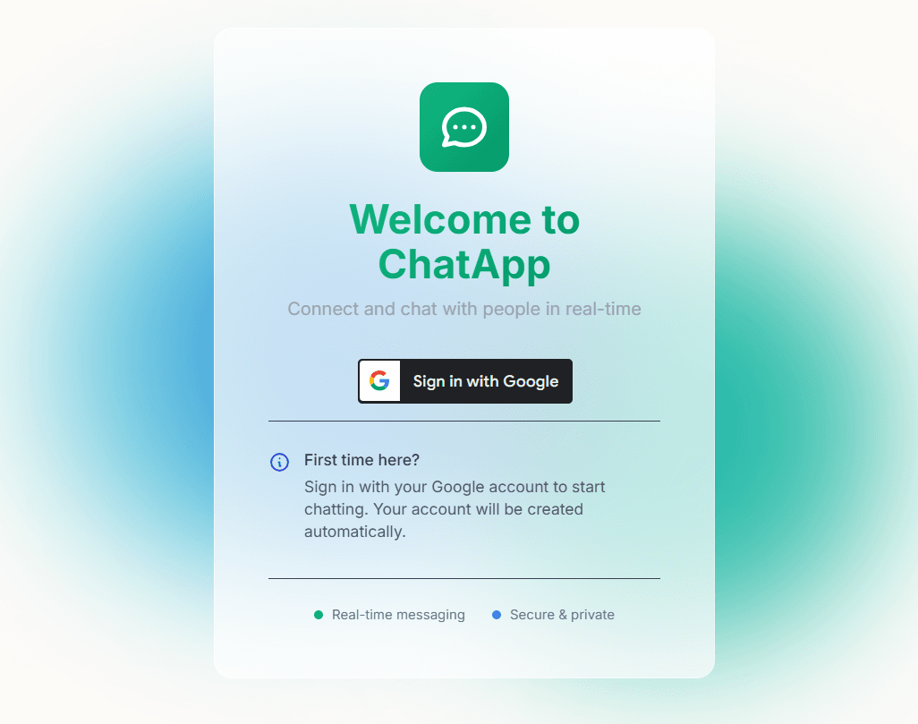ChatApp - Real-time messaging application interface with Google authentication and AI chat features